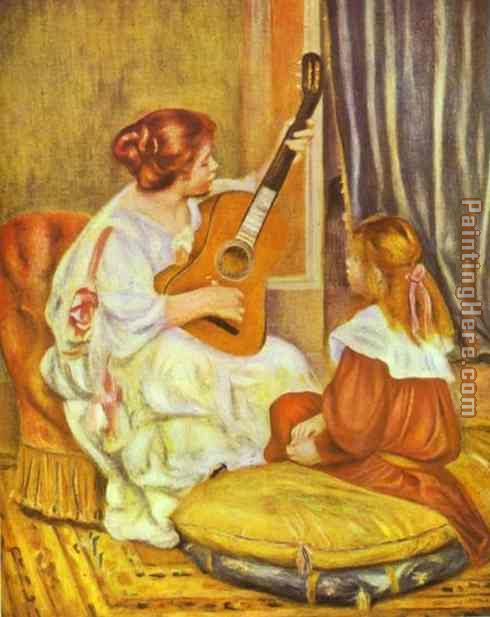 Guitar Lesson painting - Pierre Auguste Renoir Guitar Lesson art painting